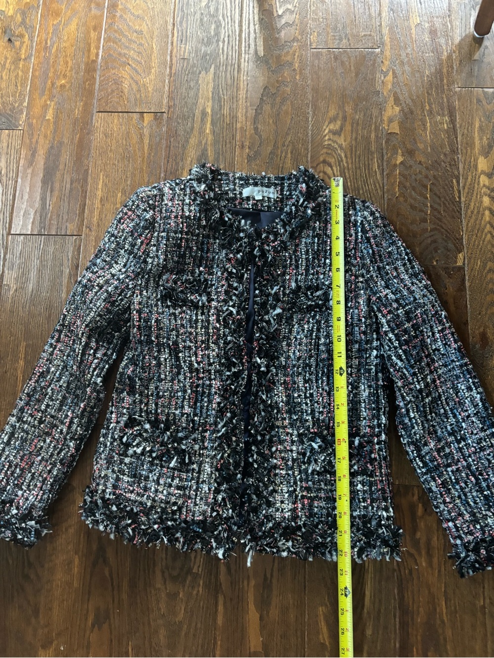Vintage Puzuo Tweed Fringe Jacket in Black Multi